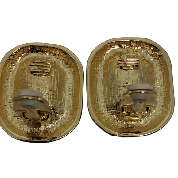 VINTAGE LARGE GOLD & WHITE GLASS RHINESTONE STATEMENT CLIP ON EARRINGS - Picture 6 of 6